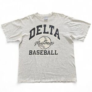 Vintage 90s Heather Grey Delta Mustangs Reebok Retro Baseball Graphic T-shirt XL